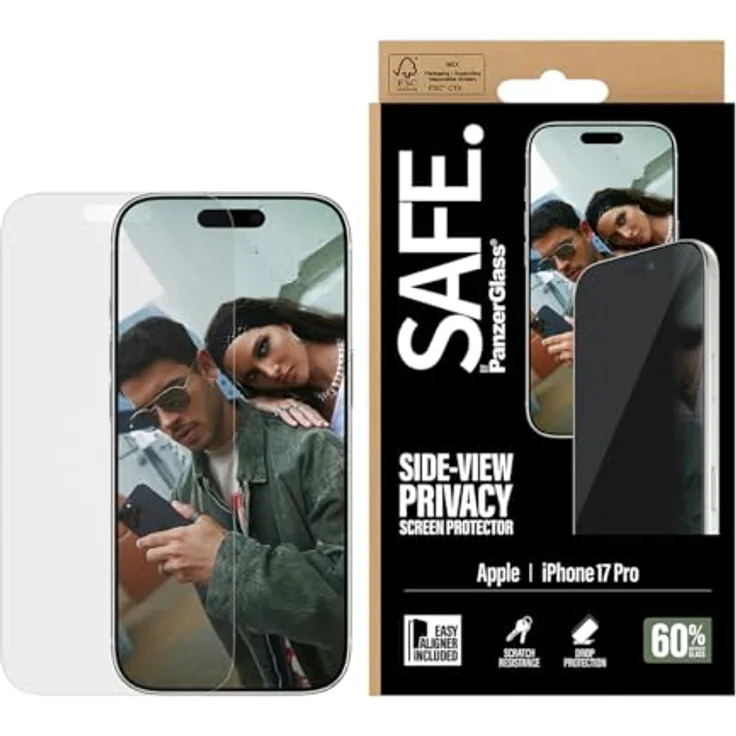 PanzerGlass SAFE. Privacy Screen Protector für iPhone 17 Pro, Ultra-Wide Fit mit EasyAligner