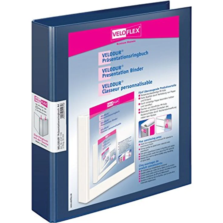VELOFLEX Aktenordner Präsentationsringbuch VELODUR® Rückenbreite: 46 mm DIN A4, buchbinderisch verarbeitet, mit einteiliger Pappe, blau – Bild 2