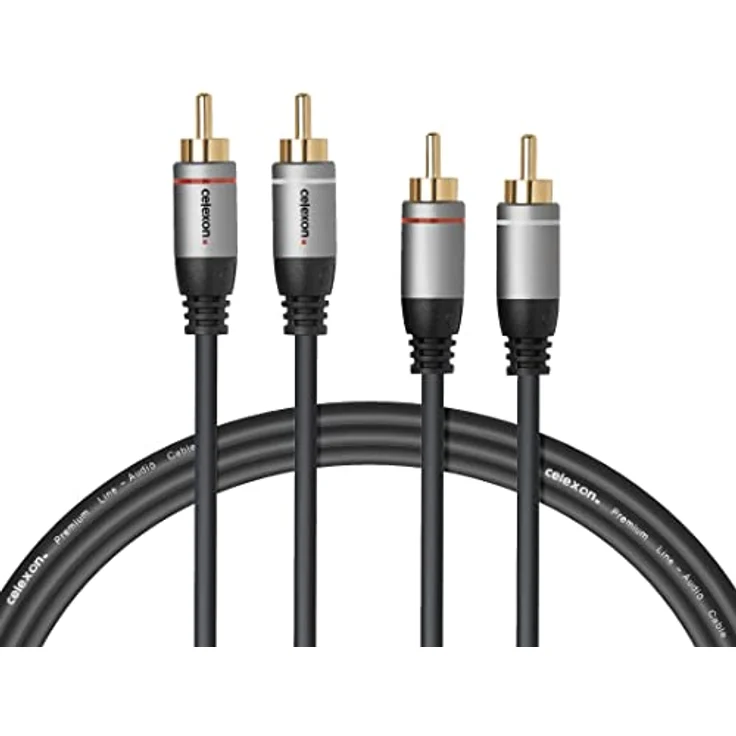 celexon 2x Cinch Stereo Audiokabel 10,0m - Professional Line, schwarz, 3-fach geschirmt, vergoldete Kontakte, flexibler Knickschutz – Bild 5