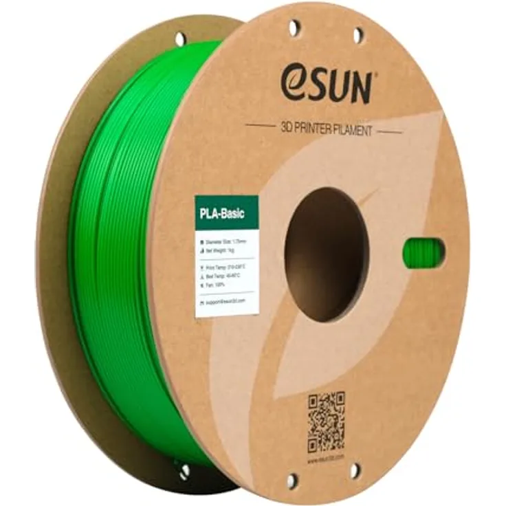 eSUN PLA Basic Filament 1.75mm, grünes 3D Drucker Filament mit Maßgenauigkeit +/- 0.03mm, 1KG Spule für Hochgeschwindigkeitsdrucker