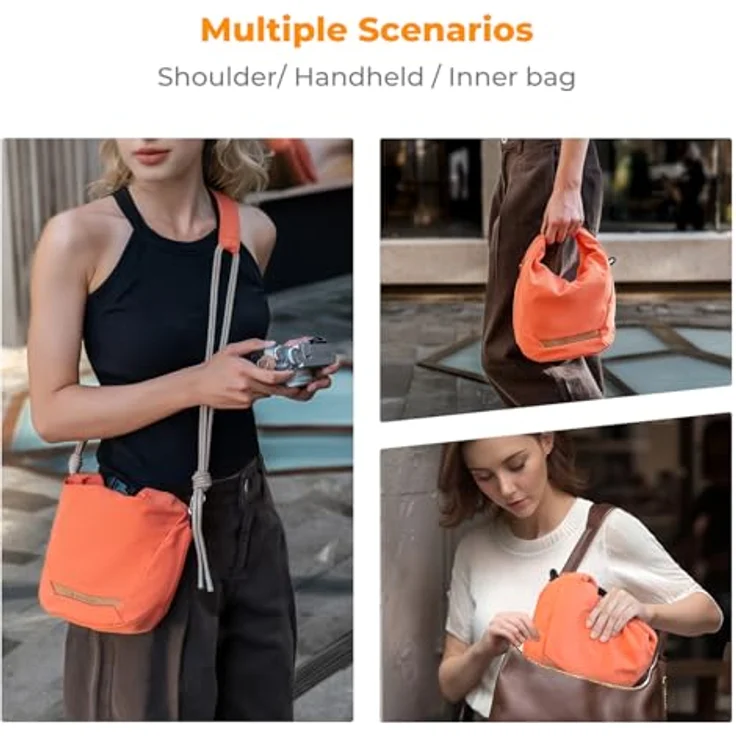 K&F CONCEPT Kameratasche, Modische Umhängetasche mit Staufächern, Leichte Tragetasche für spiegellose Kameras, Orange – Bild 3