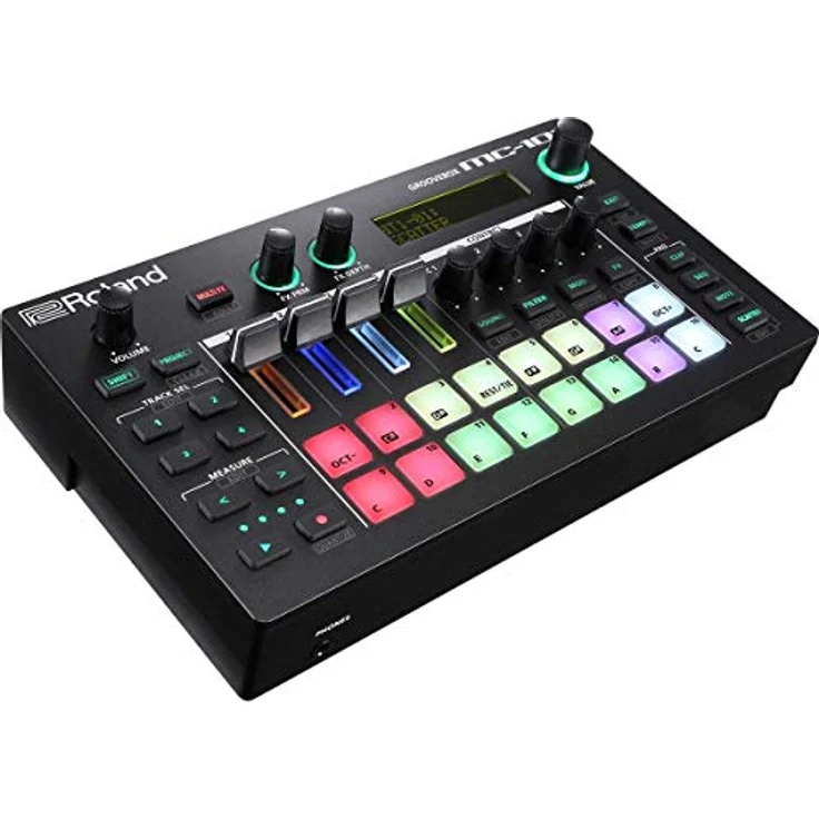 Roland MC-101, kompakte Groovebox mit 4-Spur-Sequencer, integrierten Sounds, importierbaren Loops, betrieb mit AA-Batterien, Schwarz – Bild 4