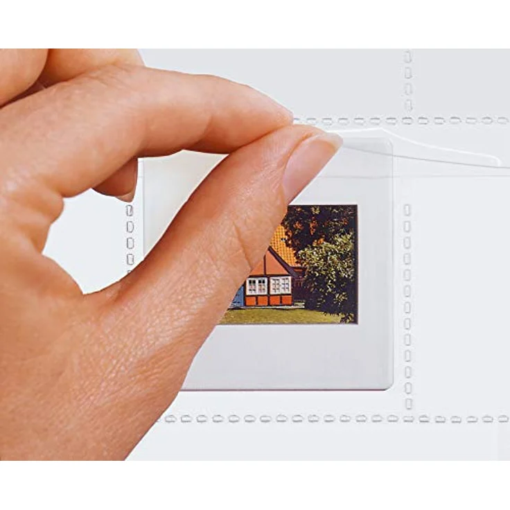 HERMA 7699 Diahüllen für gerahmte Dias, 100 Stück, 5x5 cm, 20 Fächer geteilt, klar/matt, beidseitig sichtbar, Fotophan Fotosichthüllen Sammelhüllen mit Eurolochung zur Dia-Archivierung, transparent – Bild 4