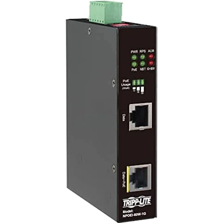 Eaton Industrial Gigabit Ethernet PoE injector 60W PoE++ 802.3bt Midspan -40 to +75 DIN ra (1 Ports), Schwarz - Netzwerk Switch – Bild 1