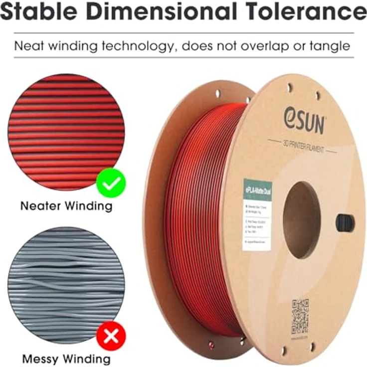 eSUN Matte Dual Colour Filament, Matte PLA Filament 1.75mm, gefrostete Textur, glanzfreie Farbe, Rot Schwarz, 1KG Spule (2.2 LBS) für 3D Drucker – Bild 3