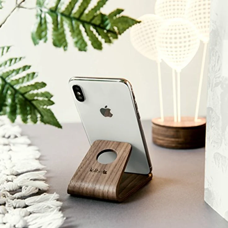 kalibri Handy Halterung Smartphone Ständer - Universal Halter für iPhone Samsung iPad Tablet u.a. - Tisch Stand Dock in Walnuss-Holz Dunkelbraun – Bild 2