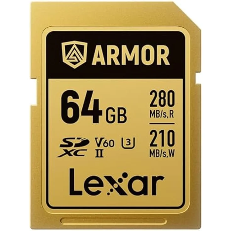 Lexar SDXC Pro Gold Series Armor, UHS-II V60 Speicherkarte mit 64 GB, IP68, Edelstahl, Lesegeschwindigkeit bis 280 MB/s, schreibgeschützt bis 210 MB/s – Bild 2