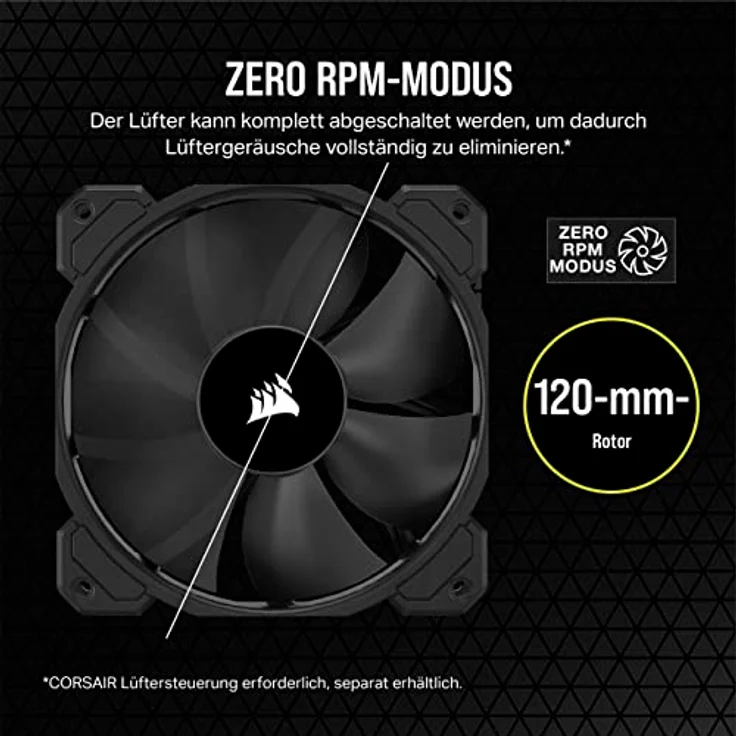 Corsair SP120 ELITE, 120-mm-PWM-Hochleistungslüfter mit CORSAIR AirGuide-Technologie - Minimale Geräuschent, 24,7 dBA, Lüftergeschwindigkeiten ab 300 bis zu 1.300 U/mi, Einzelpackung - Schwarz – Bild 5