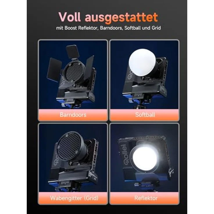 Rollei LUX 100 Bi-Color Kit, Professionelles LED-Dauerlicht mit 71 Wh Batteriegriff, Verstellbare Farbtemperatur 2700~6500K, Boost Reflektor, App-Steuerung, Geräuschlos, Ultraleicht & Kompakt – Bild 4