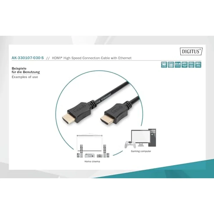 ASSMANN HDMI 2.0 Anschlusskabel 2xHDMI Typ A Stecker HDMI High-Speed mit Ethernet 3m bulk 4K Ultra HD und 3D tauglich ARC C – Bild 4
