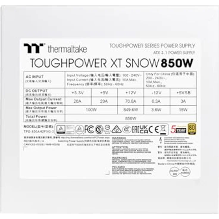 Thermaltake Toughpower XT 850W Snow, PC-Netzteil mit 80 PLUS Gold, vollständiger Modularität und nativen 12V-2×6-PCIe-Anschlüssen – Bild 7