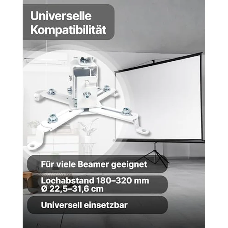 SCHWAIGER Beamer-Halterung Universal für Decke & Wand, schwenkbar und neigbar, bis 20 kg belastbar, pulverbeschichtet in weiß, inkl. Montagematerial – Bild 2