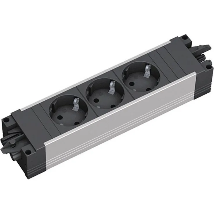 Bachmann STEP ALU 3xCEE7/3 GST18 Einbau-Tischsteckdosenleiste mit erhöhtem Berührungsschutz, schwarz