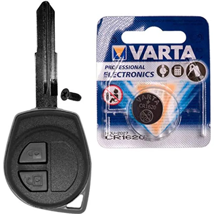 mt-key Auto Schlüssel 2 Tasten, SZ11R Rohling, Tastenfeld, VARTA CR1620 Knopfzelle für Opel Agila, Suzuki SX4, Alto, Swift und Splash, Funk Fernbedienung