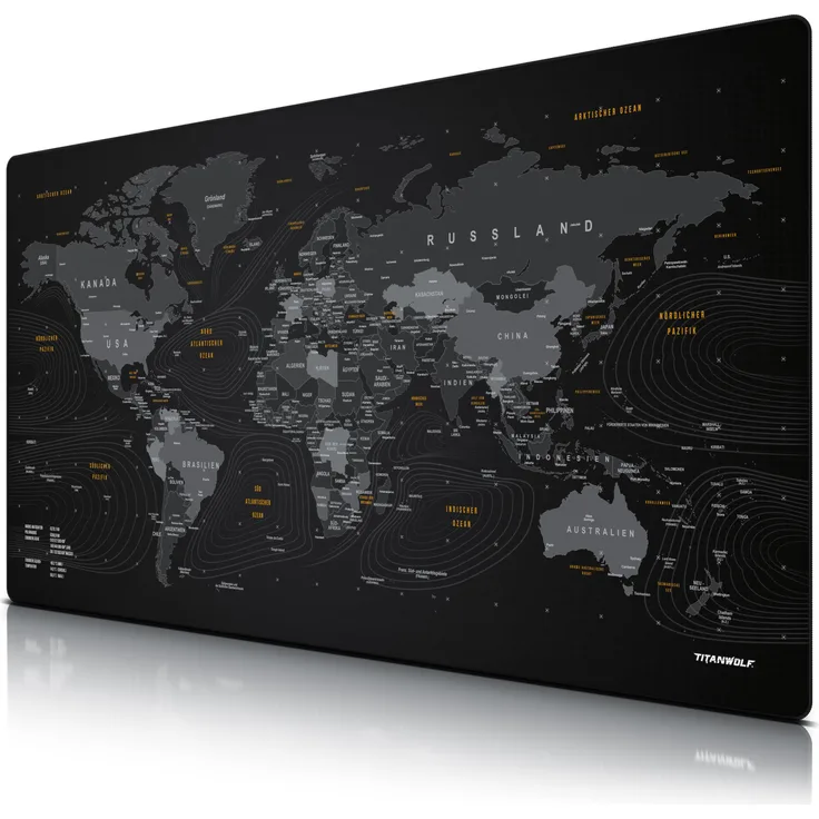 Titanwolf Gaming Mauspad, XXXL 1500 x 800 x 3 mm Mausmatte Extralarge / Waschbar, Weltkarte (XXL), Mausmatte, Schwarz