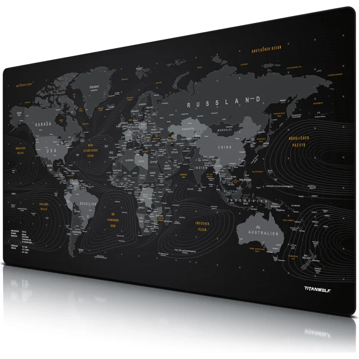 Titanwolf Gaming Mauspad, XXXL 1500 x 800 x 3 mm Mausmatte Extralarge / Waschbar, Weltkarte (XXL), Mausmatte, Schwarz