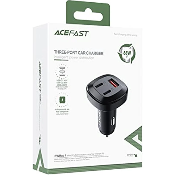 ACEFAST Kfz-Ladegerät B3, 66W, 2X USB-C + USB (schwarz) – Bild 1