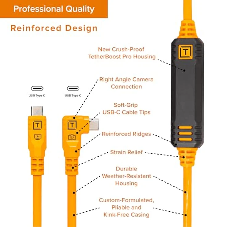 Tether Tools TetherPro USB-C Optima 10G rechts orange 9,4m - High Visibility ORG, 10 Gbit/s, 31 Zoll – Bild 4