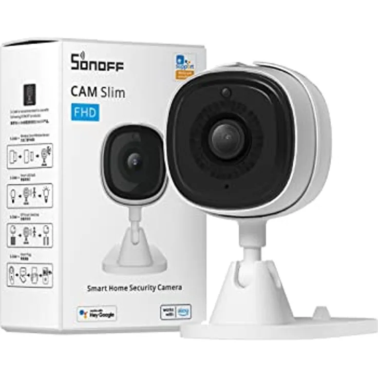 SONOFF Überwachungskamera Innen,CAM Slim 1080P WLAN IP Kamera Überwachung Innen,Heimsicherheit Babyphone mit Kamera,Bewegungserkennung,Nachtsicht,Zwei-Wege-Audiosystem,Kompatibel Alexa, Google Home