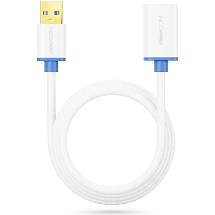 deleyCON 5m USB 3.0 Super Speed Verlängerungskabel, Stecker zu Buchse, Übertragungsgeschwindigkeit bis zu 5 Gbit/s, Weiß/Blau – Bild 4