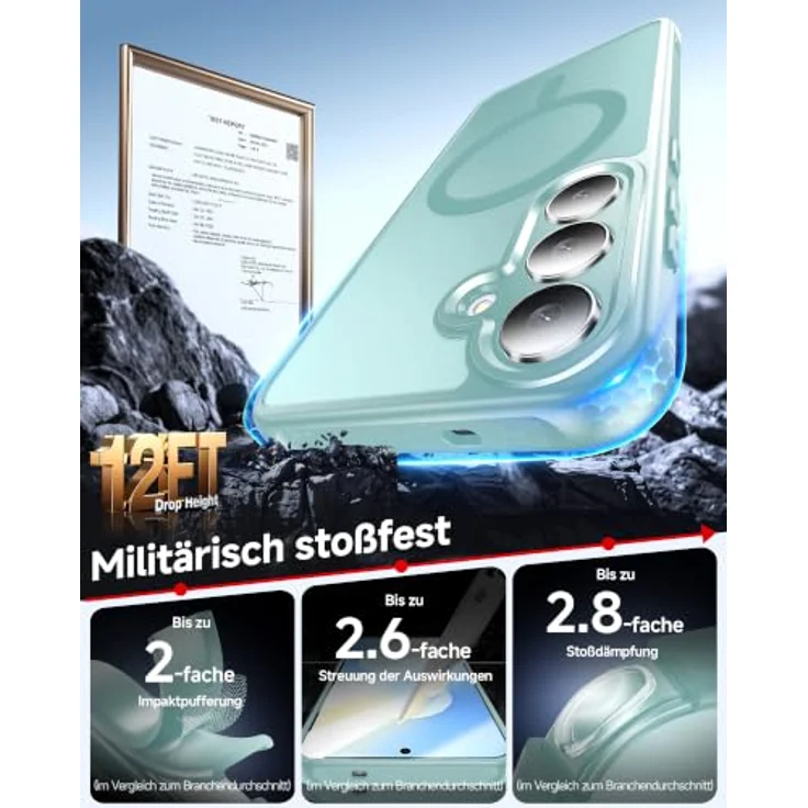 LeYi Magnetische Handyhülle für Samsung Galaxy S25 FE 4G/5G, Militärschutz, Mattes Durchscheinendes Minzgrün, 2 Stück Schutzfolie – Bild 5