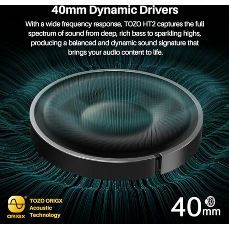 TOZO HT2 Kabelloser Bluetooth Kopfhörer Over-Ear mit Hybrid Active Noise Cancelling, 56 Stdn. Spielzeit, Hi-Res Audio, Kristallklare Anrufe, Tiefer Bass, APP Steuerung - Weiß – Bild 4