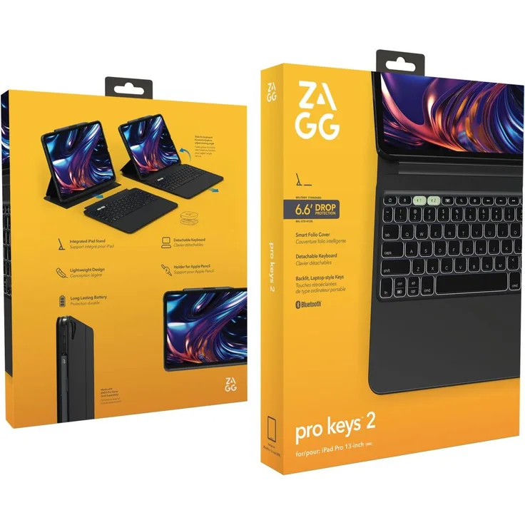 ZAGG Pro Keys 2, Kabellose Tastatur für iPad Pro 13 (M4), UK Englisch, Schwarz