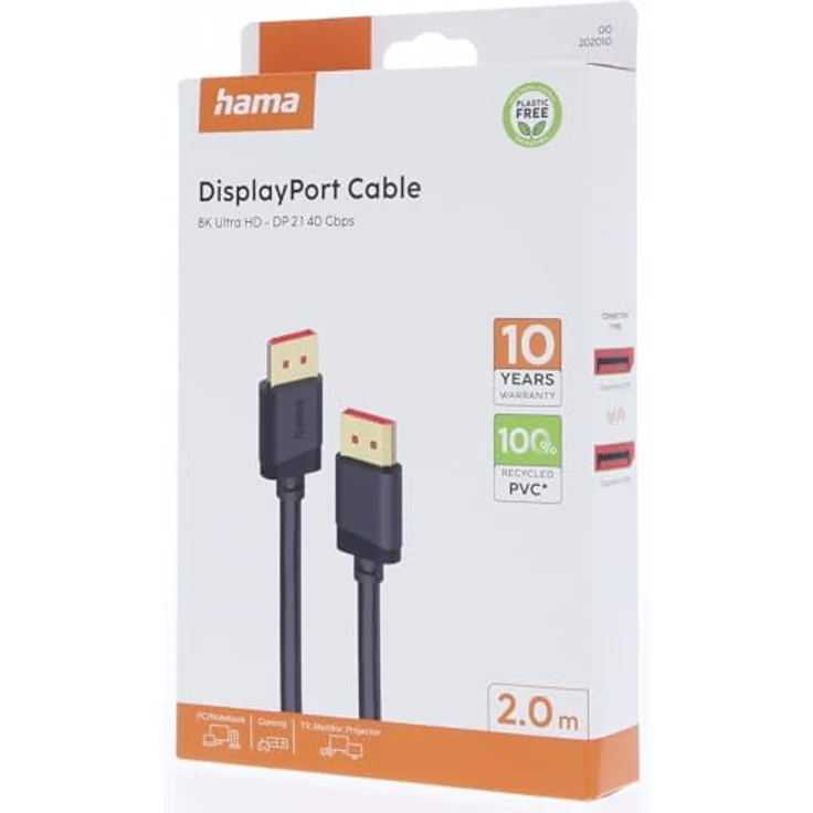 HAMA 202010 DisplayPort-Kabel, Schwarz, 8K Ultra-HD, 40 Gbit/s, doppelte Abschirmung, optimierter Knickschutz – Bild 6