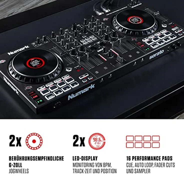 Numark NS4FX – 4-Kanal DJ Controller Pult, Touch-Jogwheels mit Display, Pads und Effekten, Booth- und Main-Ausgänge, Serato DJ Lite enthalten – Bild 3
