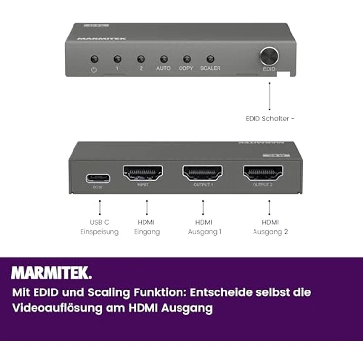 HDMI Splitter 4K120 Gaming - Marmitek Split 712-1 Eingang / 2 Ausgänge - 8K60 - HDMI Verteiler - 48Gbps - HDR 120 Hz - HDMI 2.1 - VRR-ALMM-QMS-QFT - EDID Schalter - Metalles Gehäuse – Bild 5