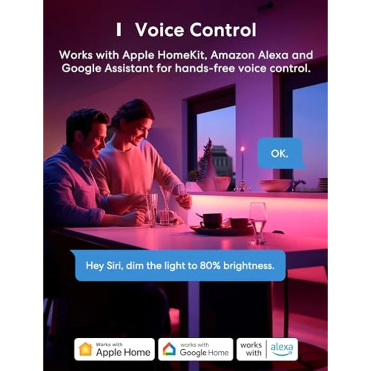 meross WLAN LED Streifen funktioniert mit Apple HomeKit, Smart RGB Strip, 12V IP20 Streifenbeleuchtung, Flexibel DIY Band Arbeiten mit Siri, Alexa und Google, für Weihnachten, Party, 5M x2 – Bild 2