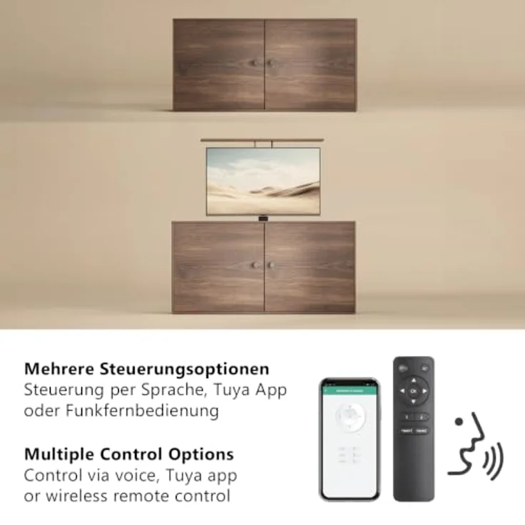 my wall TV-Ständer HP67-2L, elektrisch drehbar und höhenverstellbar für Fernseher bis 80 Zoll, 360° Drehfunktion, Steuerung per Sprachbefehlen, Tragkraft bis 60 kg – Bild 6