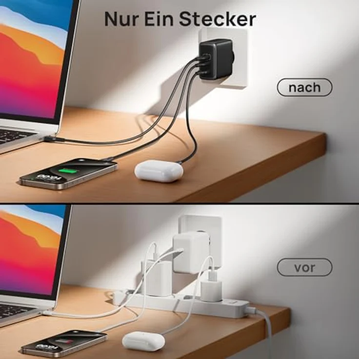 INIU 100W USB C SchnellLadegerät (GaN Ⅲ) 3 Ports Laptop Netzteil PD PPS Fast Charger für MacBook iPad Pro/Air, iPhone 15 14 Pro Max, Samsung S24/23 Ultra - Kompakt & Platzsparend – Bild 3
