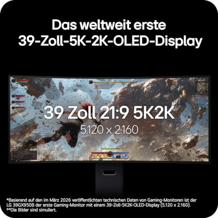 LG Ultragear™ 39GX950B-B, 39 Zoll 21:9 Curved 5K2K OLED Gaming Monitor, 165Hz/330Hz Dual Mode, AI Upscaling, DisplayHDR True Black 500, AMD FreeSync Premium Pro, USB-C (90W), Schwarz – Bild 3