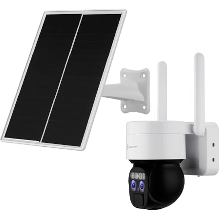 LUVISION 4G LTE Überwachungskamera Akku Solar SIM Karte, 2MP HD Kamera Überwachung mit 2 Objektiven Solarpanel, Farbige Nachtsicht, Bewegungserkennung, 2-Wege-Audio, 12 x optischer Zoom, Sirene