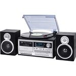 Trevi TT 1072 DAB Vinyl-Plattenspieler, Kabelloser CD- und MP3-Player, 25W, DAB/DAB+ FM Digitalradio, Bassreflex-Lautsprecher, Schwarz