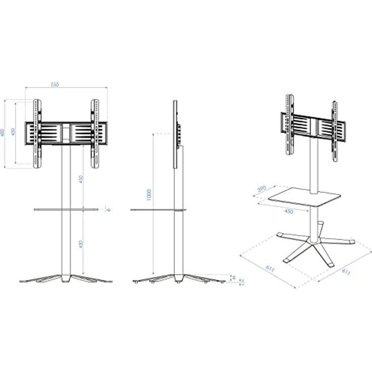 MID.YOU Tv-Halterung, Metall, klar/weiß, 61.1x100x61.1 cm, Befestigung ohne Bohren/Befestigung Bohren, Wohnzimmer TV-Wandhalterung – Bild 6
