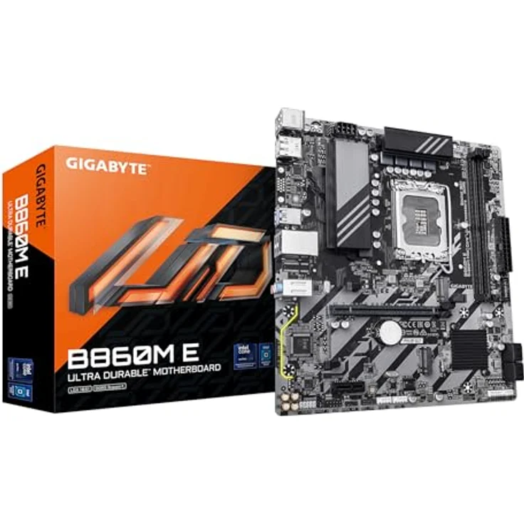 Gigabyte B860M E Mainboard, LGA 1851 Sockel, bis zu 128 GB DDR5 RAM, SATA III und M.2 Unterstützung, dunkelbraun – Bild 1