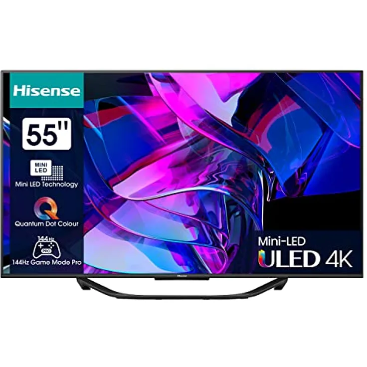 Hisense 55U7KQ 139 cm (55 Zoll) Fernseher 4K Mini LED ULED HDR Smart TV, Quantum Dot, 120Hz, HDMI 2.1, Game Mode Pro, Dolby Vision IQ & Atmos, Bluetooth, Alexa Built-in, Anthrazit [2023]