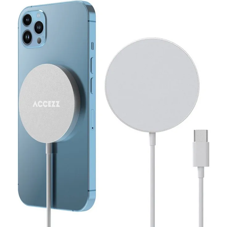 Accezz Wireless Charger USB-C, Drahtloses MagSafe und Qi2-Ladegerät mit 15 Watt Output, Aluminium-Gehäuse, inkl. 1 Meter USB-C-Kabel