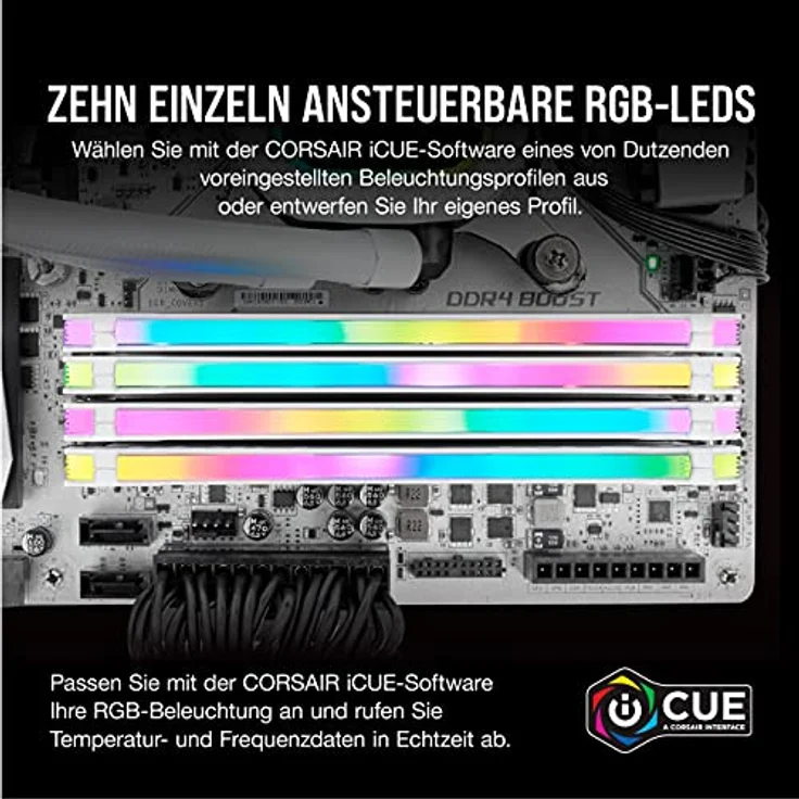 Corsair Vengeance RGB PRO 32GB (4x8GB) DDR4 3200MHz C16 XMP 2.0 Enthusiast RGB LED-Beleuchtung Speicherkit - weiß – Bild 3