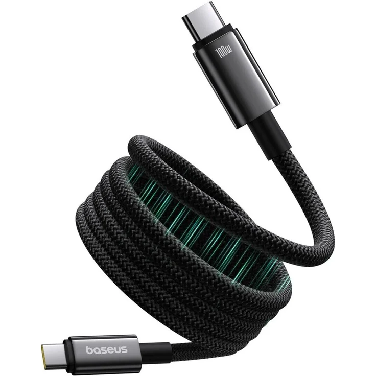 Baseus Tungsten Gold, magnetisches USB-C zu USB-C Kabel, 100W, selbstaufrollend, 1m, schwarz