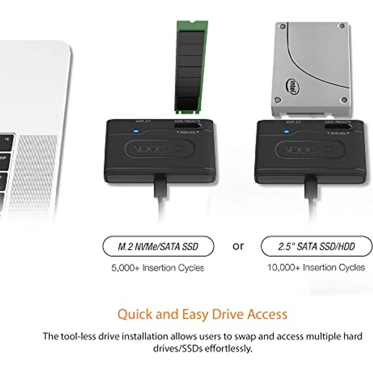 ICY DOCK EZ-Adapter MB104U-1SMB - 1x 2,5" SATA oder 1x M.2 NVMe/SATA SSD zu USB 3.2 Gen2 externer Adapter 10Gbps schwarz Kabel inklusive – Bild 4