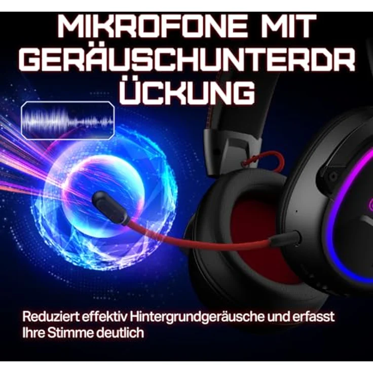OXS Storm G2 Kabelloses Gaming-Headset, 7,1 Virtual Surround Sound, 3 EQ Modi, 2,4 GHz Niedrige Latenz, 50 mm Treiber, RGB Beleuchtung, Bluetooth 5.3, Schwarz – Bild 4