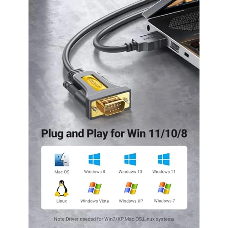 UGREEN 1m USB auf RS232 Seriell Adapter USB Seriell Konverter Kabel USB Seriell DB9 Stecker auf A Stecker mit PL2303 Chipsatz Unterstützt für 10/8/7/Vista/XP/ Win10/2000 und Mac OS X 10.6 und so weiter, Vergoldete Kontakte für stabile Verbindung Grau - Preisvergleich – Bild 4