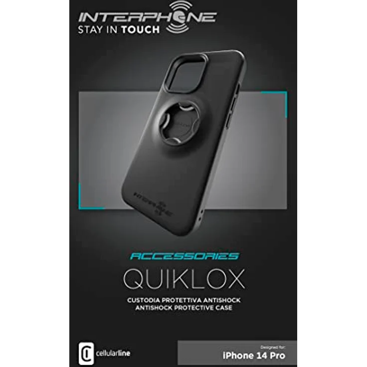 INTERPHONE iPhone 14 PRO-Hülle, spezielle Motorrad Handyhalterung mit QUIKLOX Modular System und Schnellverschlusshaken, stoßfest und mit Anti-Verlust-Gurt – Bild 2
