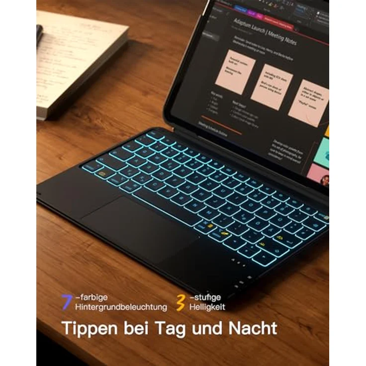 Inateck Ultraleichte Tastatur für iPad 11 A16/10 Gen, iPad Air 11" M4/M3/M2, Pro 11, abnehmbar, 7-farbige Beleuchtung, Touchpad – Bild 4