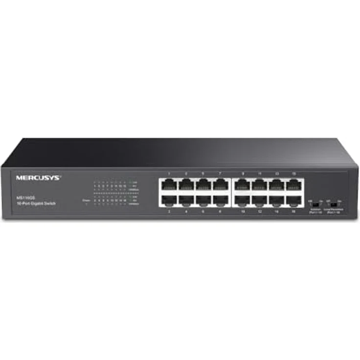 Mercusys MS116GS, 16-Port Gigabit Switch, Unmanaged, Plug & Play, isolierter Client-Datenverkehr, robustes Metallgehäuse, 294 x 140 x 44 mm – Bild 2