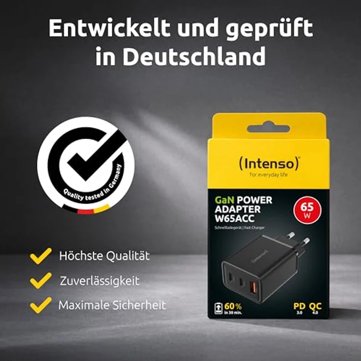 Intenso W65ACC GaN USB Ladegerät 65 W, 1x USB-A, 2x USB-C®, schwarz, energieeffizient und kompakt mit USB Power Delivery (USB-PD) – Bild 8