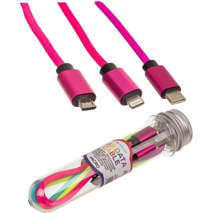 Out of the blue USB Ladekabel Regenbogen, 1 m mit Micro USB, Type C und Lightning Anschlüssen